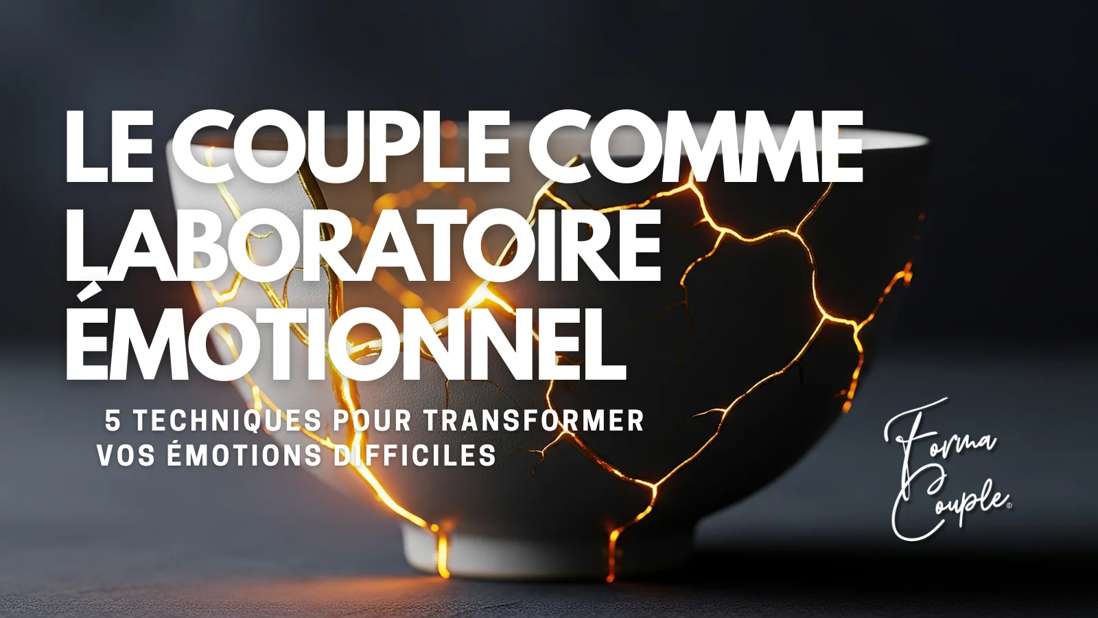 Un bol en céramique réparé avec de l'or selon la méthode Kintsugi, métaphore de la manière dont les conflits peuvent embellir et renforcer une relation.