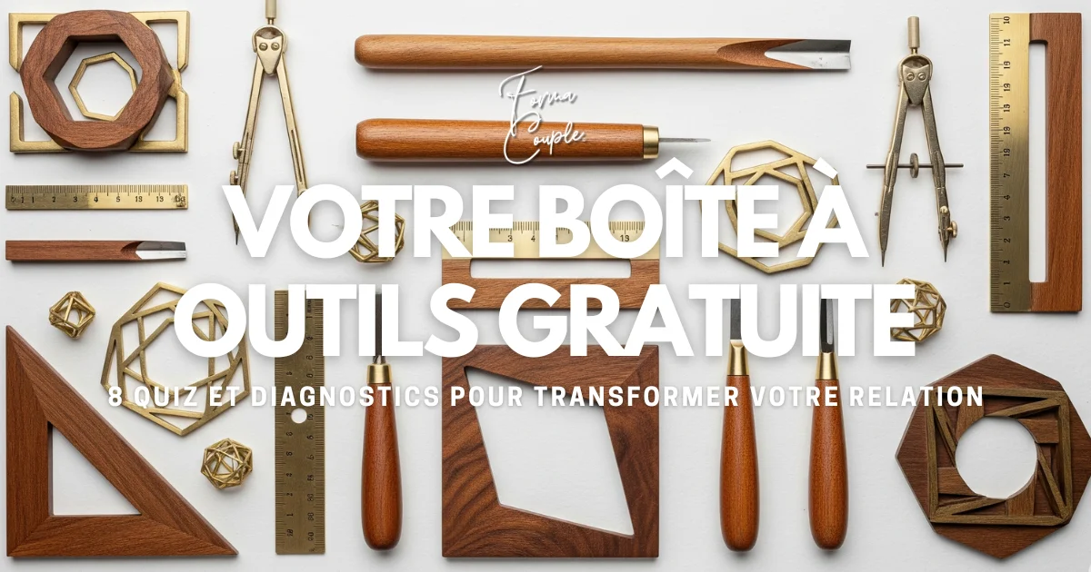 Une mosaïque d'icônes représentant les différents outils gratuits offerts par FormaCouple pour améliorer sa relation.