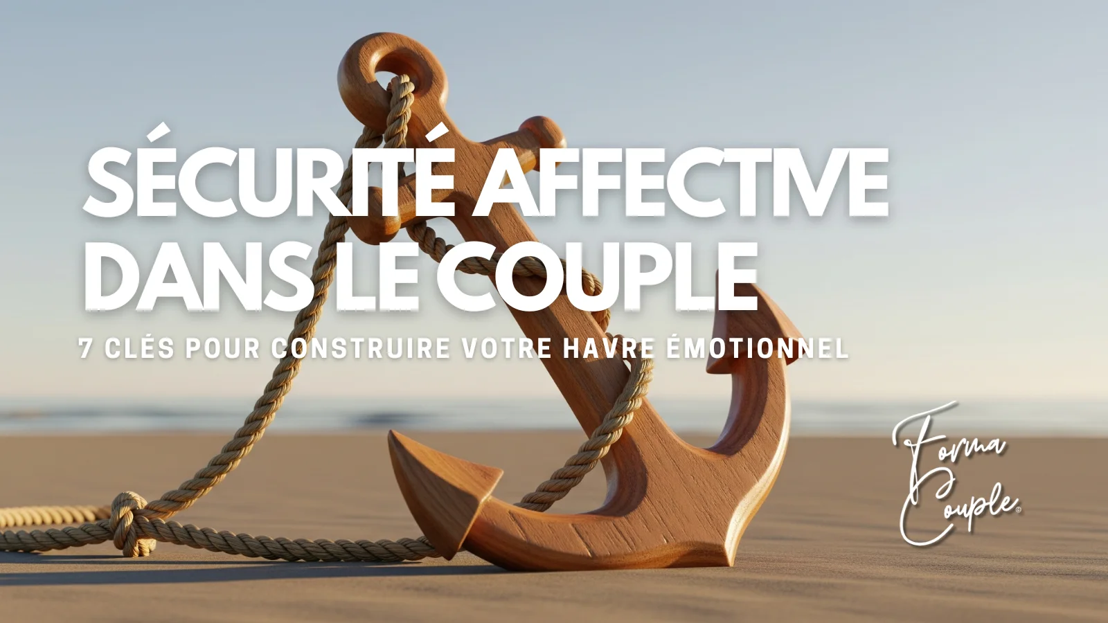 Une ancre de bateau élégante posée sur du sable calme, symbolisant la stabilité et la sécurité qu'un couple peut construire.